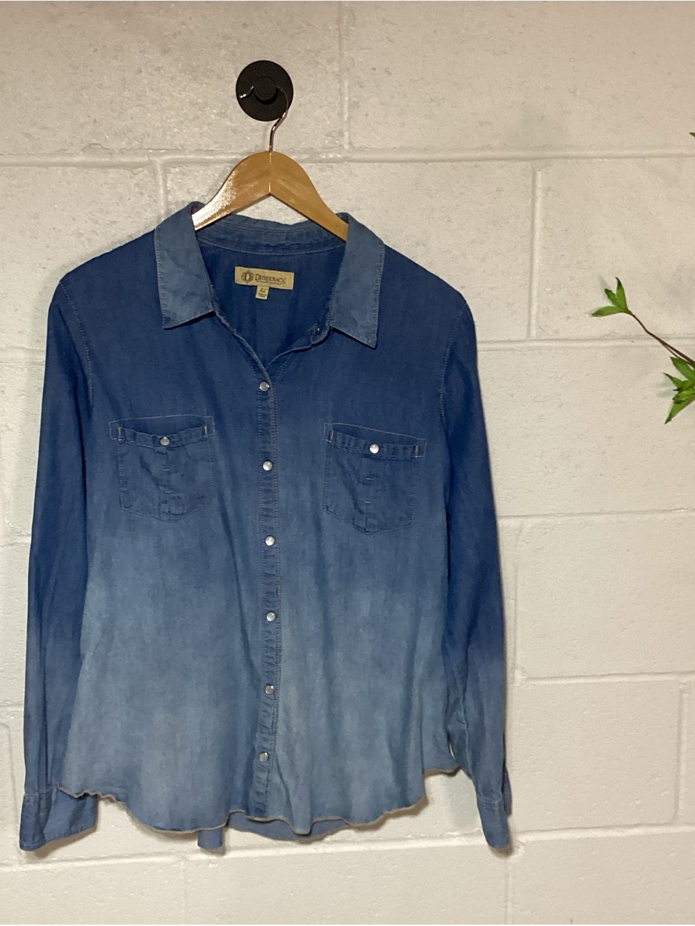 Democracy Women’s Denim Button-Down Shirt Pearl Buttons | Curved Hem
